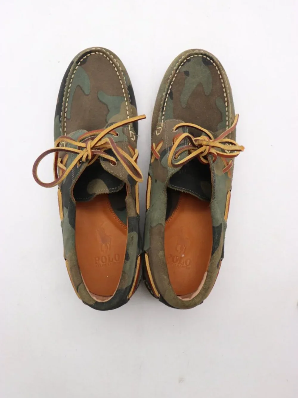 Polo Ralph Lauren Ranger Deck Suede Shoes Men's Size 11.5 Camo Green Camouflage